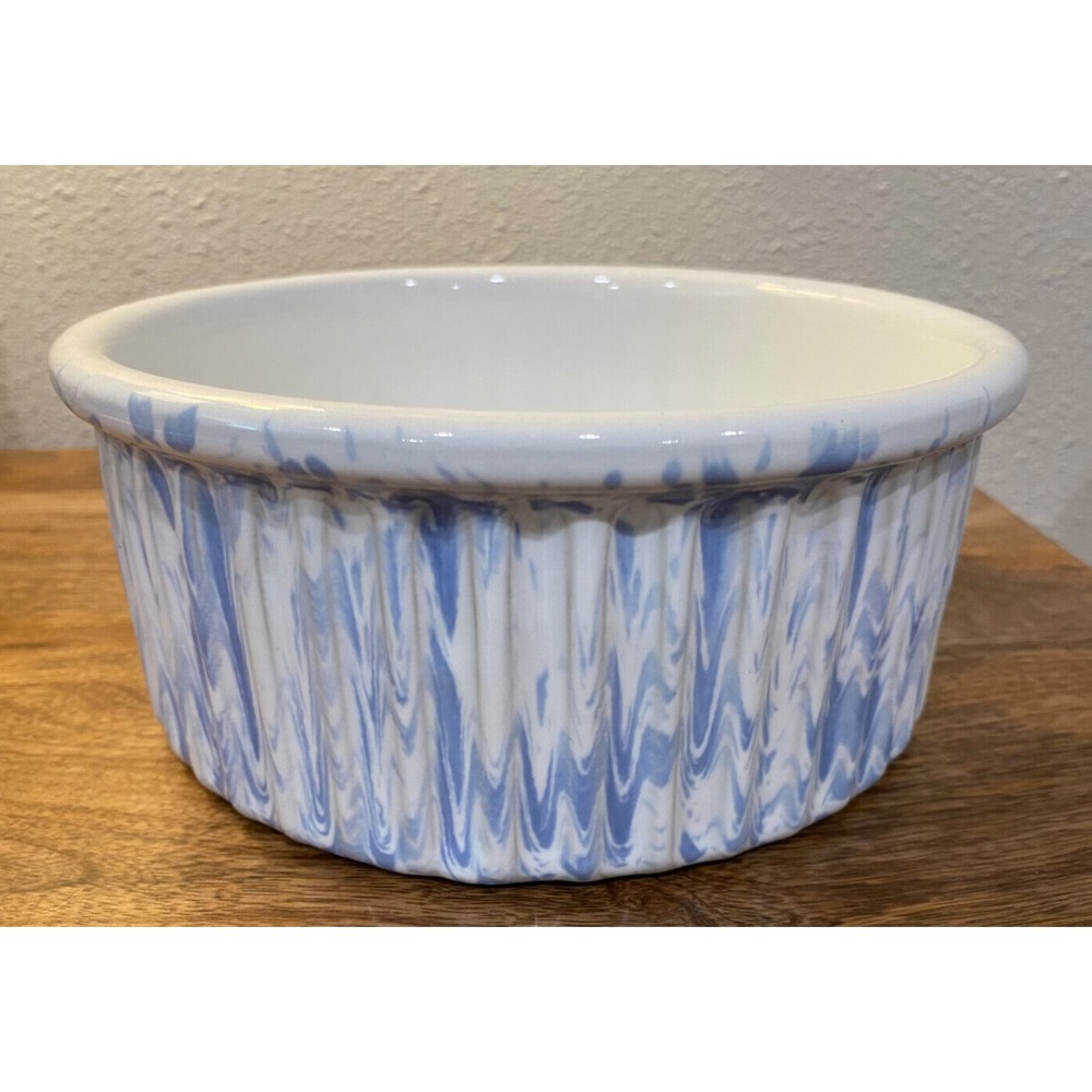 Bennington‎ Potters Vermont Blue Morning Glory Round Ribbed Baking Dish Souffle